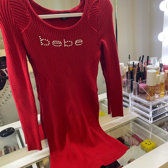 bebe Dresses & Skirts - Bebe Vibrant Red Ribbed Dress